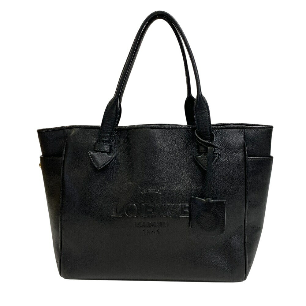 LOEWE Heritage Embossed Shoulder Bag Handbag Keyring Charm Tote Laptop Black